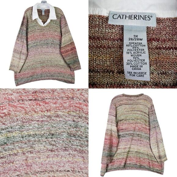Catherines Sweater Pullover Women's Plus Size 3X Stripe Cotton Collared - Picture 1 of 10